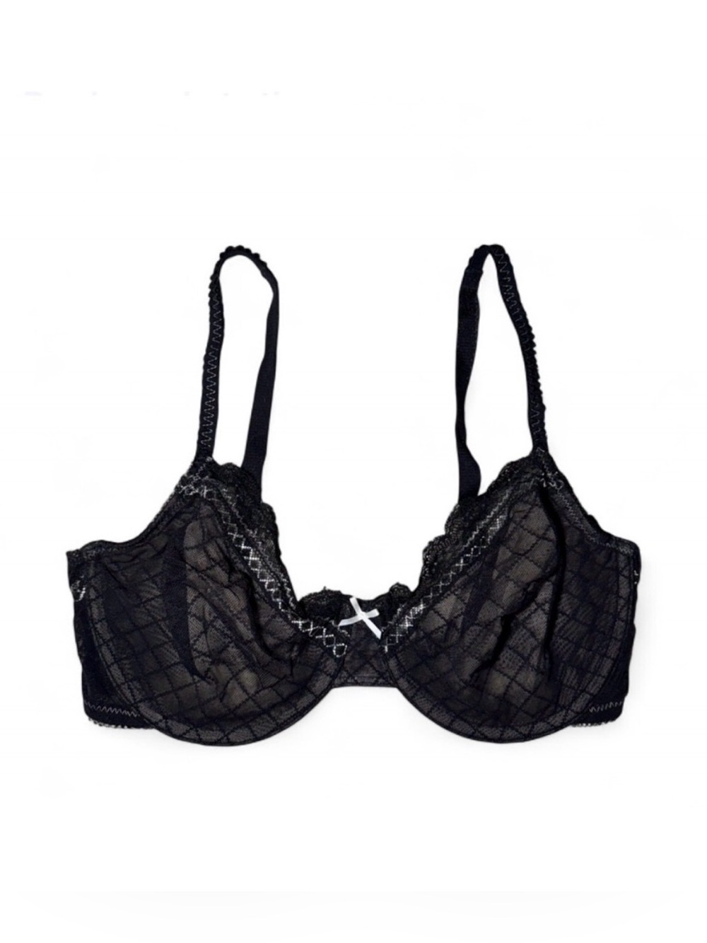 Black lace balconette bra with underwire Lingerie with bow detail🌿